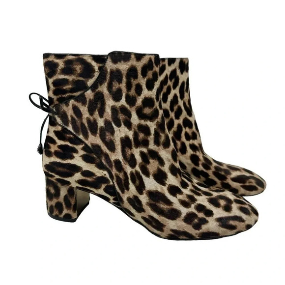Bootie Boots Calf Hair size 8 block heel leopard print - Picture 1 of 7